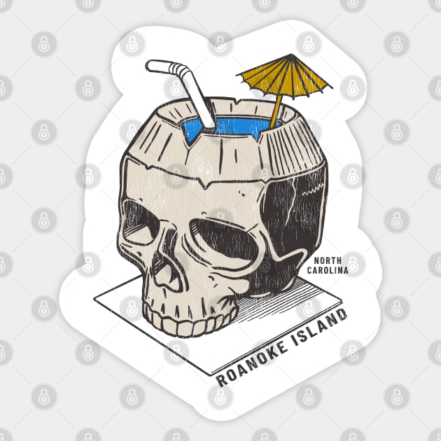 Roanoke Island, NC Summertime Vacationing Skull Drink Sticker by Contentarama